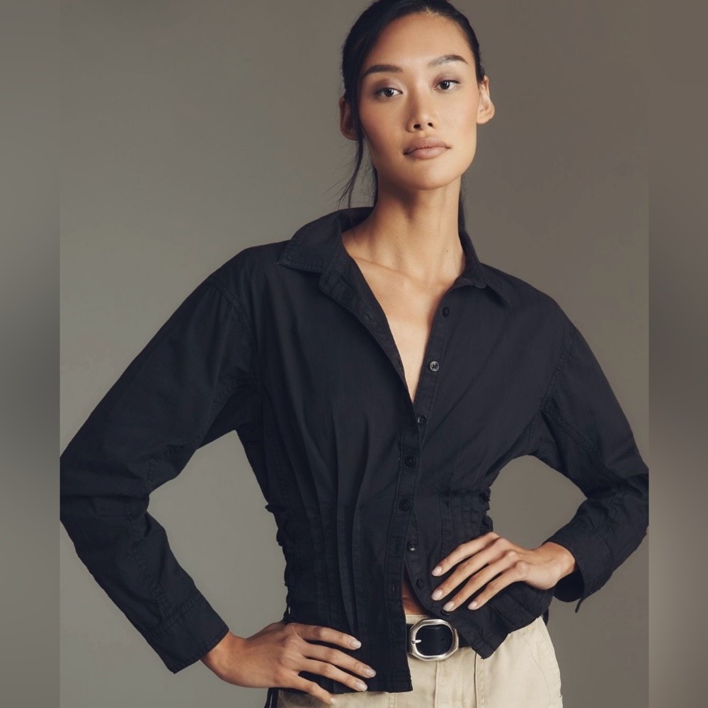 Pilcro Long-Sleeve Pintuck Buttondown Shirt